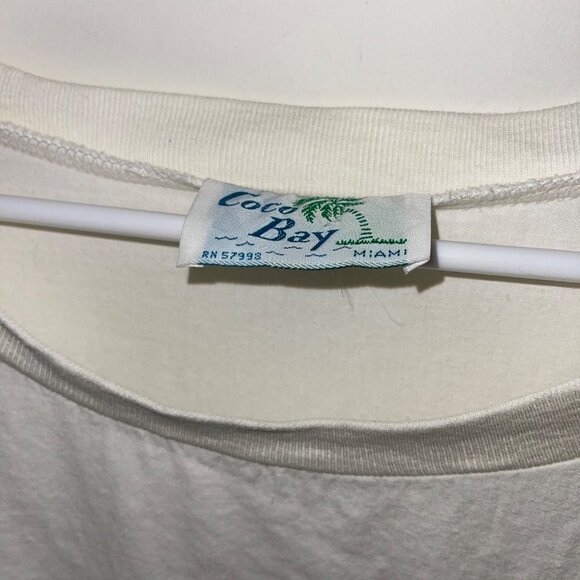 Coco Bay Miami Vintage Womens Top Size Large White Long Sleeve Flamingo Cotton - Picture 4 of 11